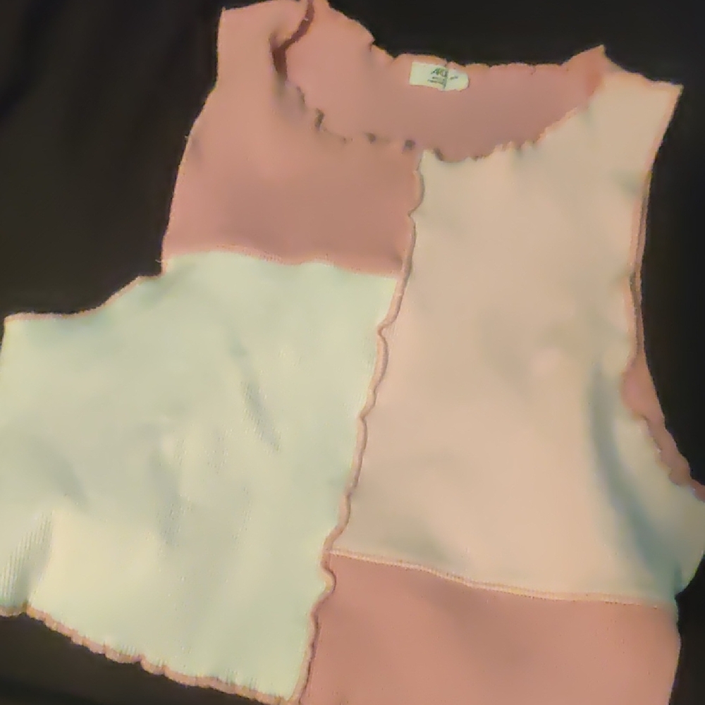 Pink Patchwork Ribbed Top